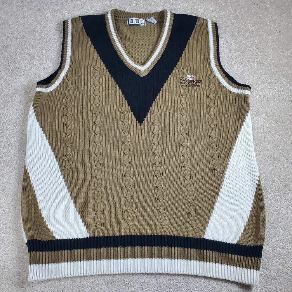 Vintage Aureus Cable Knit Golf Vest Men's XL Oyster Reef Golf Club Grandpacore A